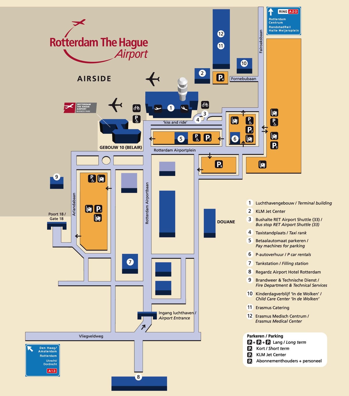 Mappa dell'aeroporto di Rotterdam 