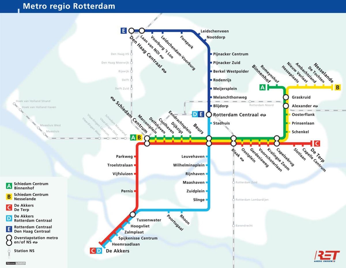 Rotterdam mappa della metropolitana di