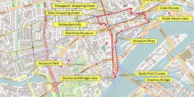Mappa di Rotterdam tour a piedi 